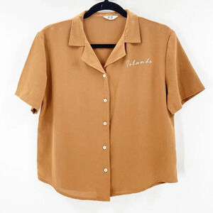 Urban Outfitters Cropped Button Down Shirt Womens Size S Orange Islands